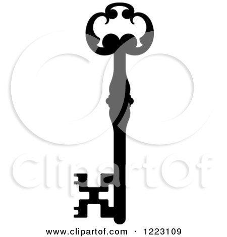 Clipart of a Black and White Antique Skeleton Key 29 - Royalty Free Vector Illustration by Vector Tradition SM