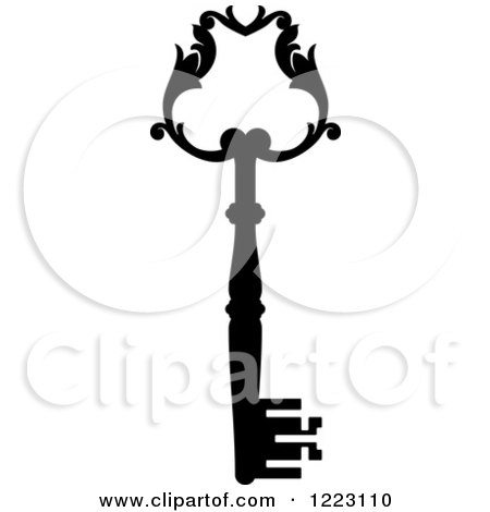 Clipart of a Black and White Antique Skeleton Key 38 - Royalty Free Vector Illustration by Vector Tradition SM