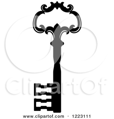 Clipart of a Black and White Antique Skeleton Key 30 - Royalty Free Vector Illustration by Vector Tradition SM