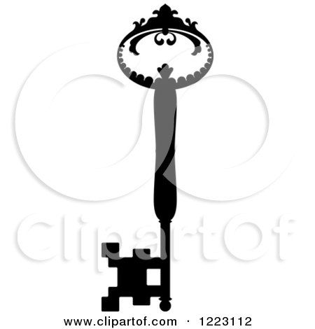 Clipart of a Black and White Antique Skeleton Key 32 - Royalty Free Vector Illustration by Vector Tradition SM