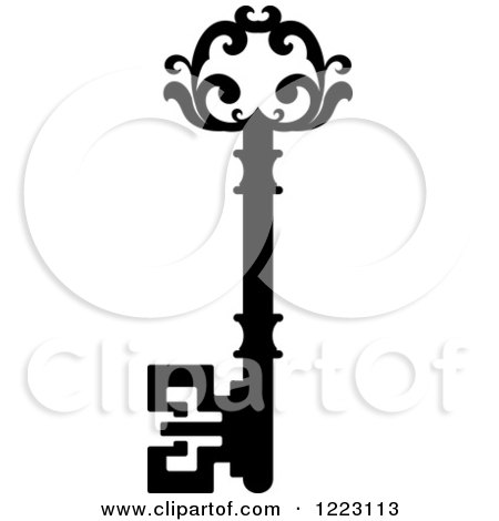 Clipart of a Black and White Antique Skeleton Key 33 - Royalty Free Vector Illustration by Vector Tradition SM