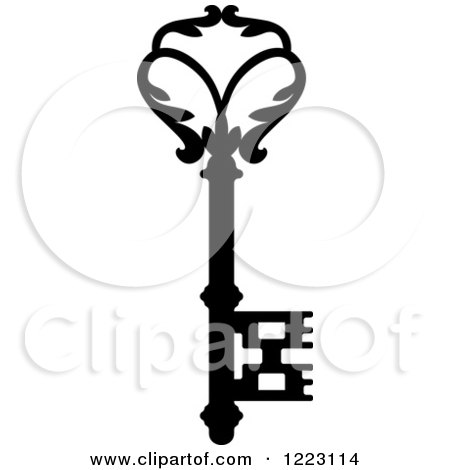 Clipart of a Black and White Antique Skeleton Key 34 - Royalty Free Vector Illustration by Vector Tradition SM