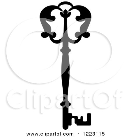 Clipart of a Black and White Antique Skeleton Key 35 - Royalty Free Vector Illustration by Vector Tradition SM