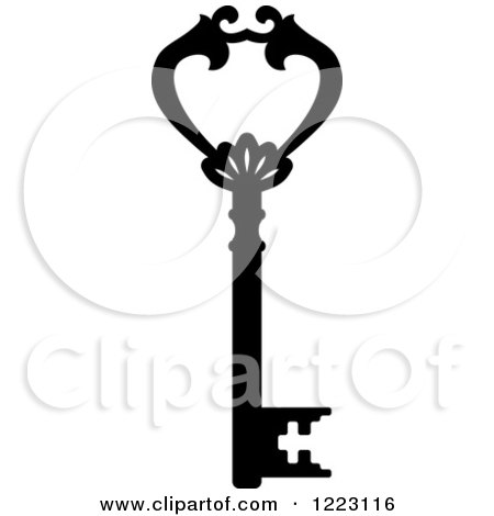 Clipart of a Black and White Antique Skeleton Key 36 - Royalty Free Vector Illustration by Vector Tradition SM