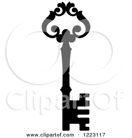 Clipart of a Black and White Antique Skeleton Key 37 - Royalty Free Vector Illustration by Vector Tradition SM