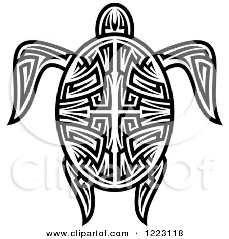 Clipart of a Black and White Tribal Sea Turtle - Royalty Free Vector Illustration by Vector Tradition SM