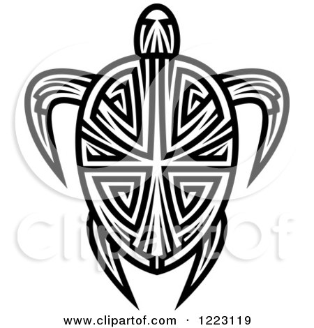 Clipart of a Black and White Tribal Sea Turtle 2 - Royalty Free Vector Illustration by Vector Tradition SM