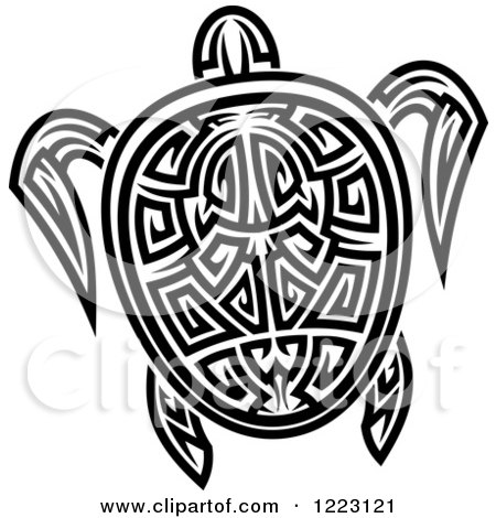 Clipart of a Black and White Tribal Sea Turtle 4 - Royalty Free Vector Illustration by Vector Tradition SM