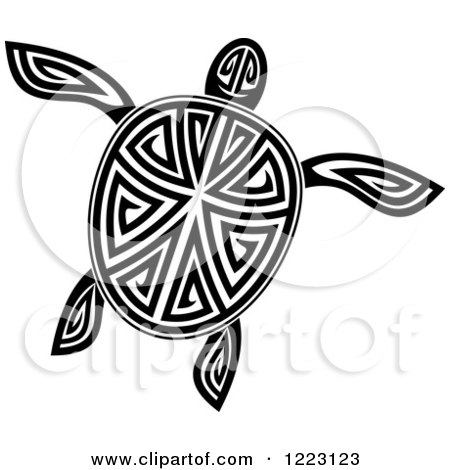 Clipart of a Black and White Tribal Sea Turtle 6 - Royalty Free Vector Illustration by Vector Tradition SM