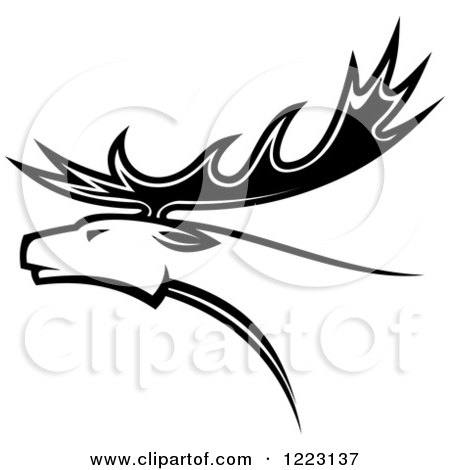 Clipart of a Black and White Deer or Moose with Antlers 2 - Royalty Free Vector Illustration by Vector Tradition SM