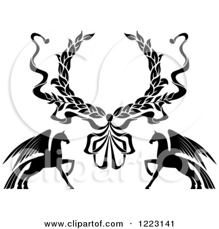 Clipart of a Laurel Wreath and Two Winged Pegasus Horses - Royalty Free Vector Illustration by Vector Tradition SM