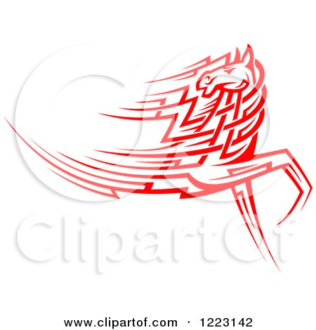 Clipart of a Running Red Tribal Horse Looking Back - Royalty Free Vector Illustration by Vector Tradition SM