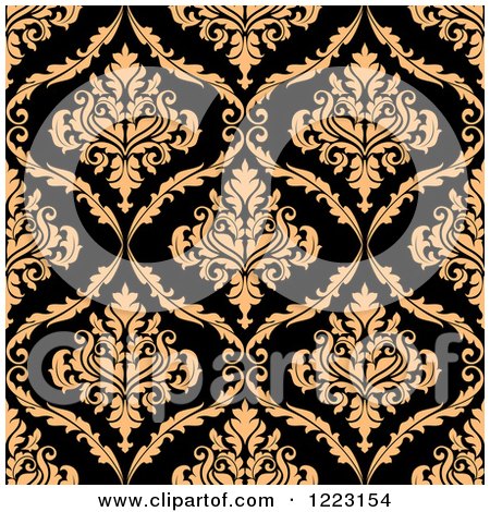 Clipart of a Black and Tan Seamless Vintage Damask Pattern - Royalty Free Vector Illustration by Vector Tradition SM