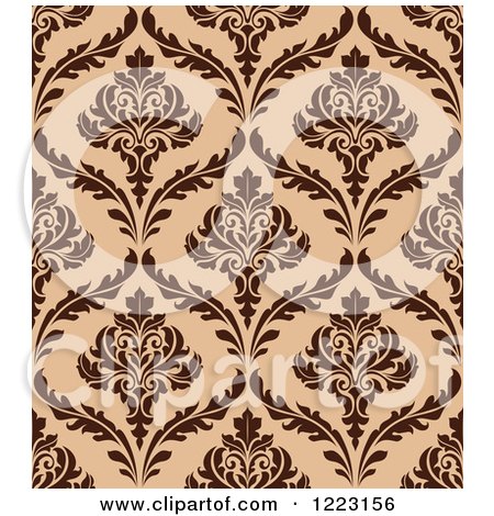 Clipart of a Brown and Tan Seamless Vintage Damask Pattern - Royalty Free Vector Illustration by Vector Tradition SM