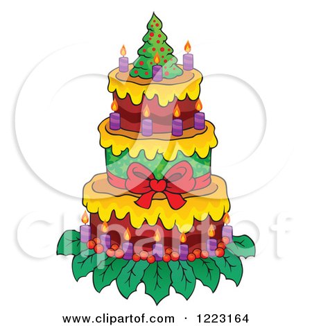 Clipart of a Christmas Tree Cake with Candles - Royalty Free Vector Illustration by visekart
