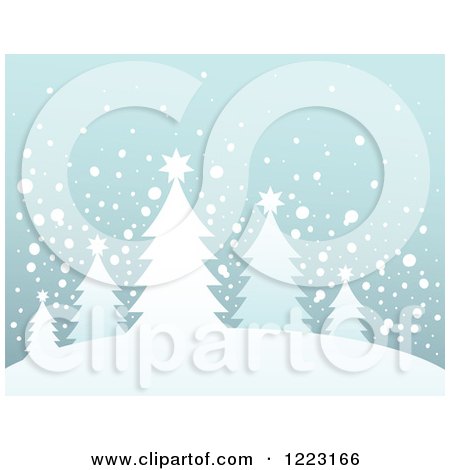 Clipart of a Background of Evergreen Christmas Trees on a Hill in the Snow - Royalty Free Vector Illustration by visekart