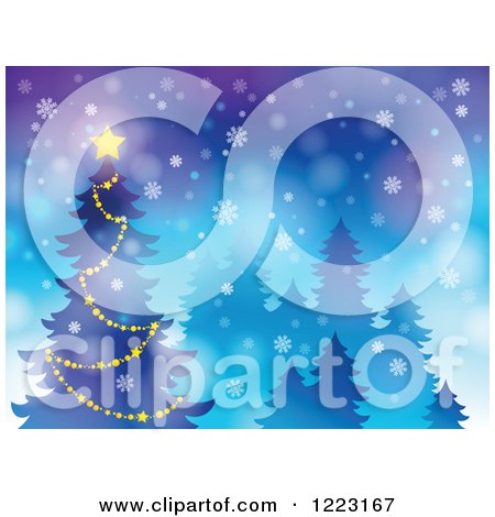 Clipart of a Star Glowing on Top of a Christmas Tree in the Snow - Royalty Free Vector Illustration by visekart