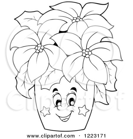 Clipart of an Outlined Happy Poinsettia Plant - Royalty Free Vector Illustration by visekart
