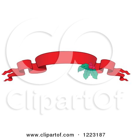 Clipart of a Red Christmas Ribbon Banner with Holly - Royalty Free Vector Illustration by visekart