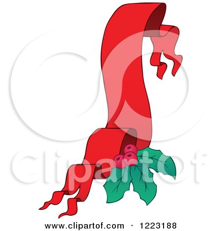 Clipart of a Red Christmas Ribbon Banner with Holly 2 - Royalty Free Vector Illustration by visekart
