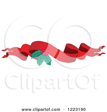 Clipart of a Red Christmas Ribbon Banner with Holly 4 - Royalty Free Vector Illustration by visekart