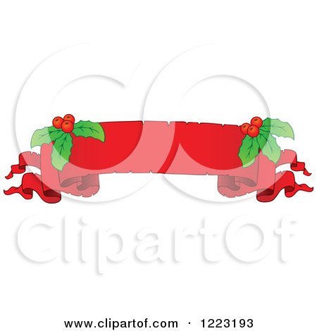 Clipart of a Red Christmas Parchment Banner with Holly - Royalty Free Vector Illustration by visekart