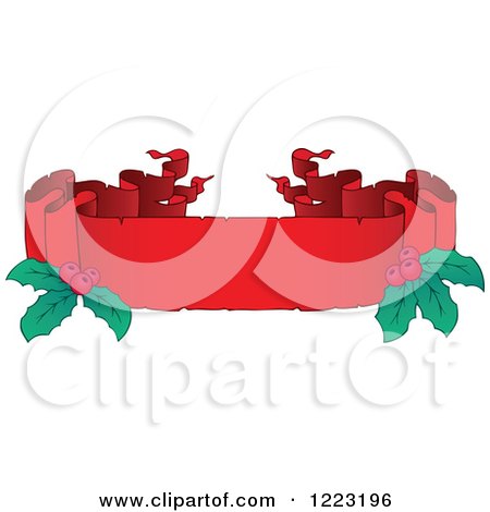 Clipart of a Red Christmas Parchment Banner with Holly 4 - Royalty Free Vector Illustration by visekart