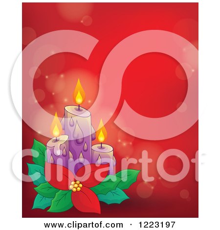 Clipart of Christmas Candles with Poinsettia over Red with Flares - Royalty Free Vector Illustration by visekart