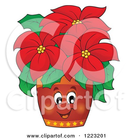 Clipart of a Happy Poinsettia Plant - Royalty Free Vector Illustration by visekart