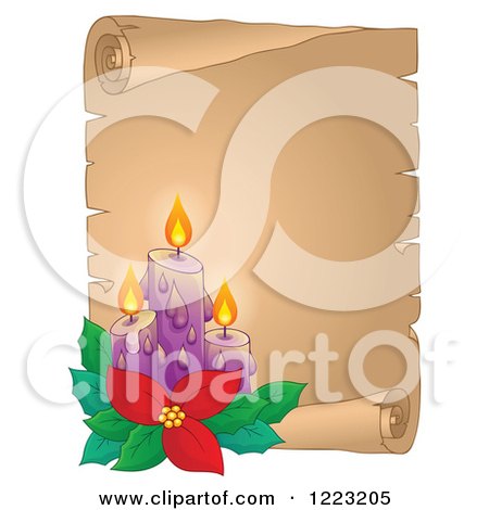 Clipart of Christmas Candles with Poinsettia over a Parchment Scroll - Royalty Free Vector Illustration by visekart
