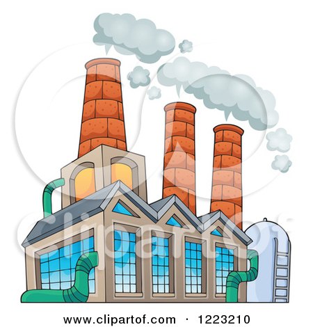 Clipart of a Factory Building Polluting the Air - Royalty Free Vector Illustration by visekart
