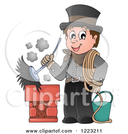 Clipart of a Chimney Sweep Man Holding a Brush - Royalty Free Vector Illustration by visekart