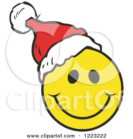 Clipart of a Happy Christmas Smiley Face Wearing a Santa Hat - Royalty Free Vector Illustration by Johnny Sajem