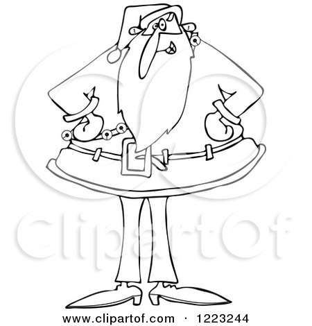Clipart of an Outlined Santa Standing with His Hands on His Hips - Royalty Free Vector Illustration by djart