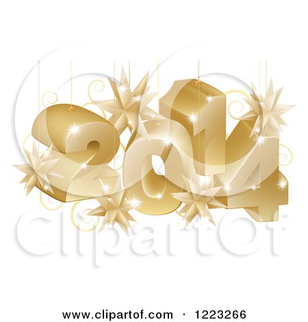 Clipart of Suspended Gold 3d 2014 New Year Numbers with Stars - Royalty Free Vector Illustration by AtStockIllustration