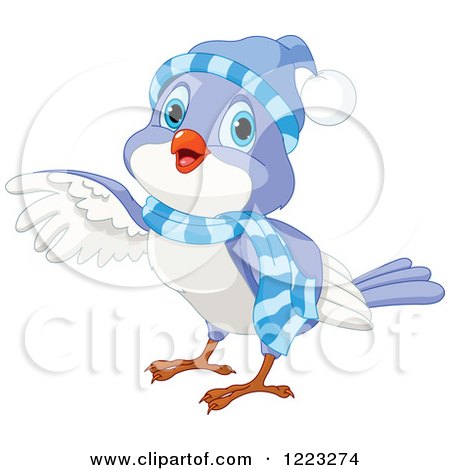 Clipart of a Cute Winter Bird Pointing with a Wing - Royalty Free Vector Illustration by Pushkin