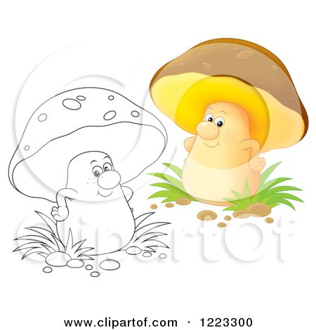 Clipart of an Outlined and Colored Happy Mushroom - Royalty Free Illustration by Alex Bannykh
