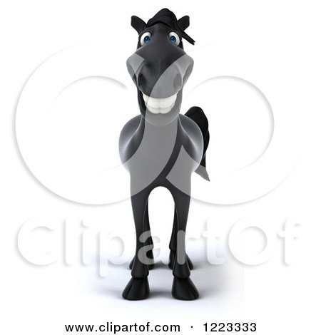 Clipart of a 3d Smiling Black Horse - Royalty Free Illustration by Julos