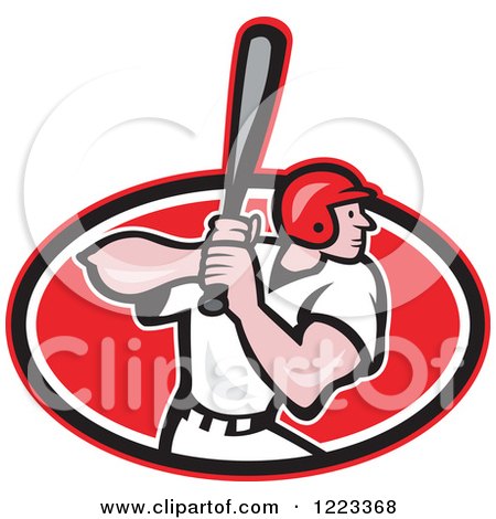 Clipart of a Cartoon Baseball Player Batting in a Red Oval - Royalty Free Vector Illustration by patrimonio