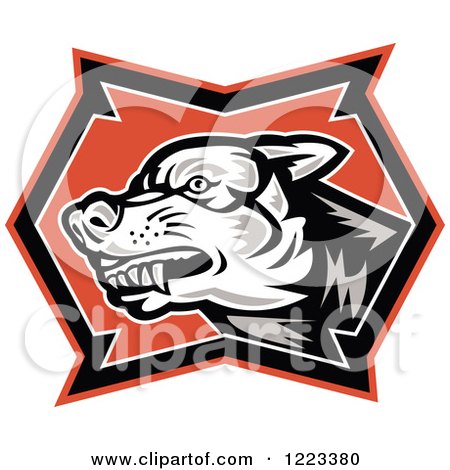 Clipart of a Retro Woocut Snarling Wolf - Royalty Free Vector Illustration by patrimonio
