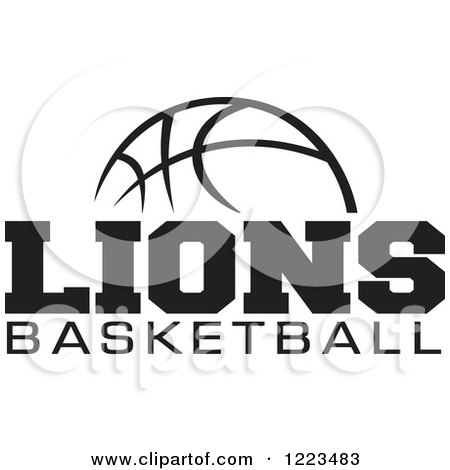 Clipart Of A Black and White Ball with LIONS BASKETBALL Text - Royalty Free Vector Illustration by Johnny Sajem