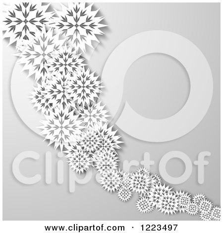 Clipart of a Background of White Paper Snowflakes on Gray - Royalty Free Vector Illustration by vectorace