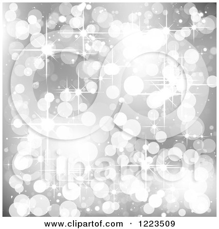 Clipart of a Silver Background of Bokeh Lights and Sparkles - Royalty Free Vector Illustration by vectorace