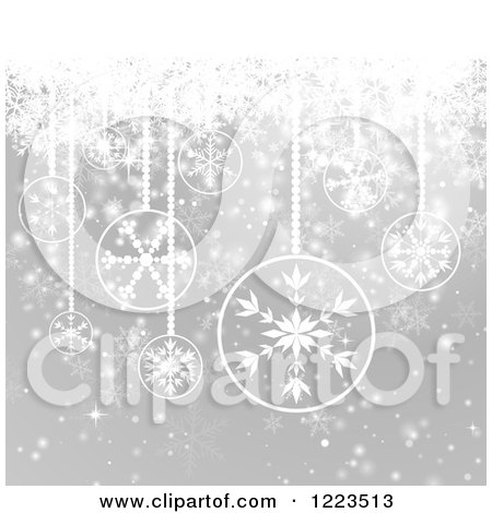 Clipart of a Christmas Background of Snowflake Baubles over Gray - Royalty Free Vector Illustration by vectorace
