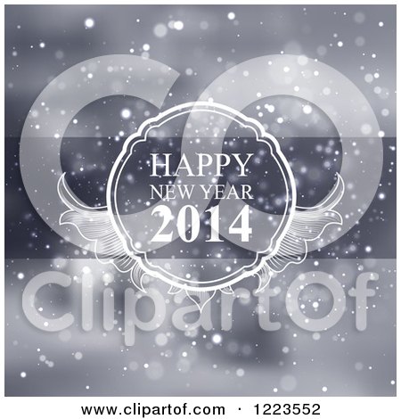 Clipart of a Happynew Year 2014 Greeting over Blue with Snow - Royalty Free Vector Illustration by vectorace