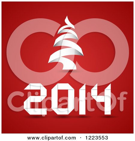 Clipart of a White Tree and New Year 2014 on Red - Royalty Free Vector Illustration by vectorace