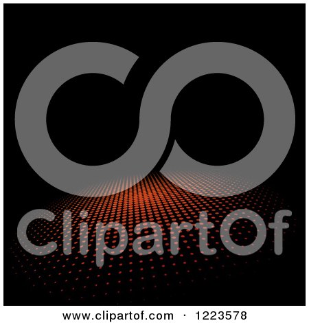 Clipart of a Background of Orange Halftone Dots on Black - Royalty Free Vector Illustration by vectorace