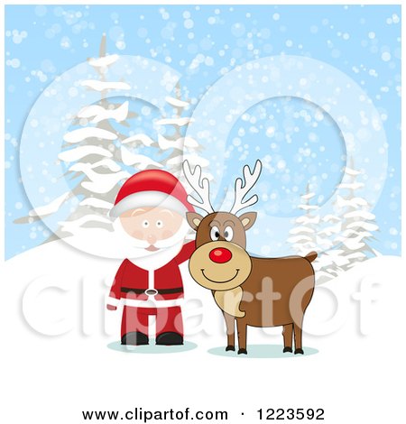 Clipart of a Reindeer and Santa in the Snow - Royalty Free Vector Illustration by vectorace