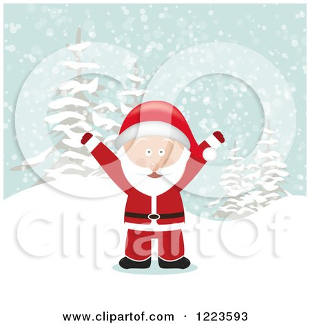 Clipart of Santa Claus Cheering in the Snow - Royalty Free Vector Illustration by vectorace