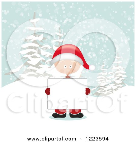 Clipart of Santa Claus Holding a Sign in the Snow - Royalty Free Vector Illustration by vectorace